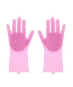 Reusable Silicone Washing Gloves Pink