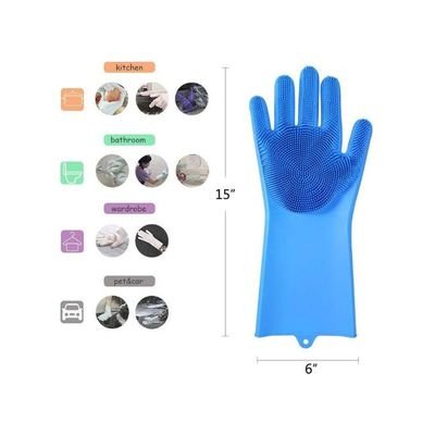Pair Of Dishwashing Silicone Gloves Blue - Image 3
