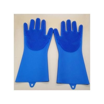 Pair Of Dishwashing Silicone Gloves Blue - Image 4