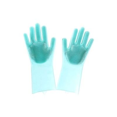 Silicon Dishes Cleaning Gloves Blue 30.5x16centimeter - Image 2