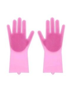 Reusable Silicone Washing Gloves Pink