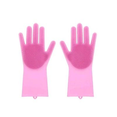 Reusable Silicone Washing Gloves Pink