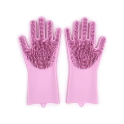 1 Pair Magic Silicone Rubber Dish Washing Gloves Eco-Friendly Scrubber Cleaning For Multipurpose Kitchen Bathroom Fucshia - Image 2