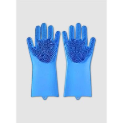 Heat Resistant Silicone Gloves Blue 15x6inch - Image 2