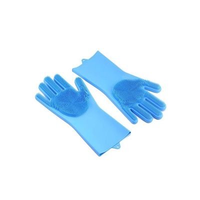 Magic Silicone Gloves With Wash Scrubber Light Blue 240g - Image 2