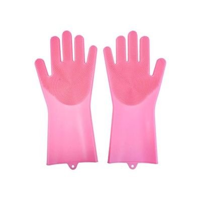 Pair Of 2 Magic Silicone Dish Washing Gloves Set Rose Red 16centimeter - Image 2
