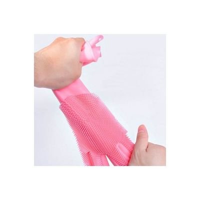 Pair Of 2 Magic Silicone Dish Washing Gloves Set Rose Red 16centimeter - Image 3