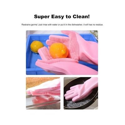 Pair Of 2 Magic Silicone Dish Washing Gloves Set Rose Red 16centimeter - Image 4