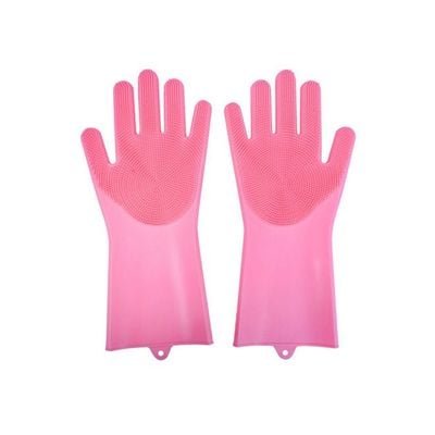 Silicone Dish Washing Scrubber Gloves Rose - Image 2
