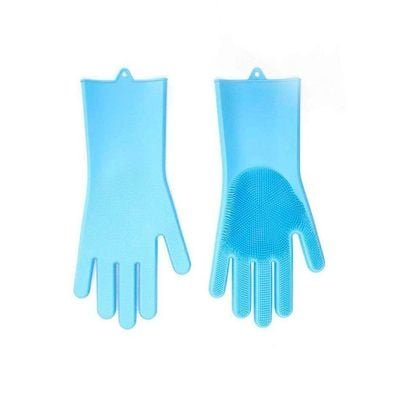 Magic Silicone Gloves With Wash Scrubber Blue 13.6 x 6.1inch - Image 2