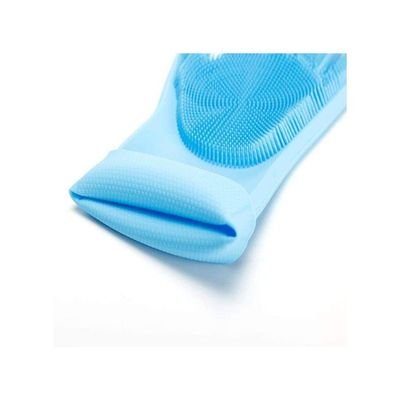 Magic Silicone Gloves With Wash Scrubber Blue 13.6 x 6.1inch - Image 4
