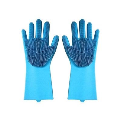Silicone Dishwashing Scrubbing Gloves Blue 36ƒ”8ƒ”18centimeter