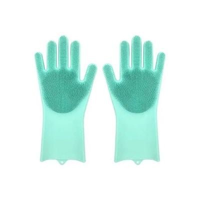 Pair Of Heat-Resistant Silicone Cleaning Gloves Blue - Image 2
