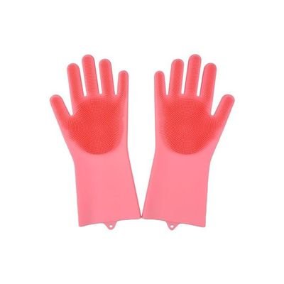 2-Piece Silicone Dishwashing Gloves Pink - Image 2