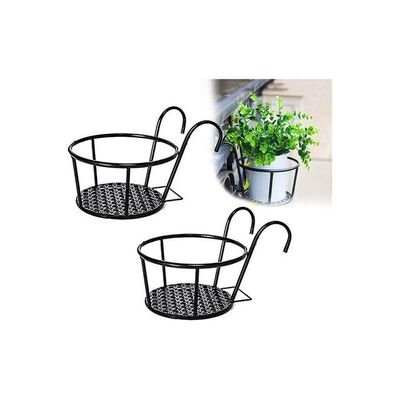 2-Piece Hanging Railing Planter Basket Black - Image 2