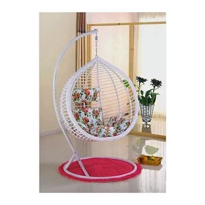 Outdoor Wicker Hammock with Cushion Patio Wicker Rattan Weaving Garden Rattan Hanging Swing Chair (White) - Image 2