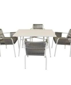 Classic Aluminum Frame WPC 4 Seater Dining Table Set for Outdoor Furniture