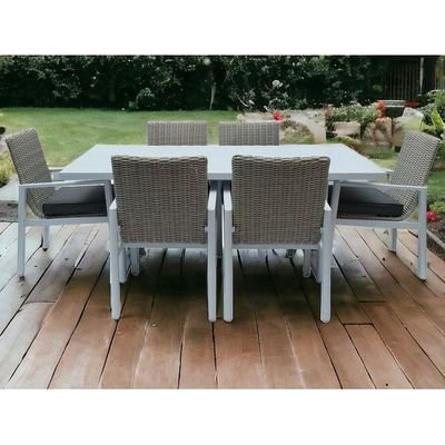 Calamus Aluminum Frame WPC 6-Seater Dining Set with Cushions Elegant Outdoor Patio Furniture for Garden ( Grey & White ) - Image 2