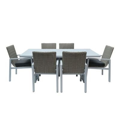 Calamus Aluminum Frame WPC 6-Seater Dining Set with Cushions Elegant Outdoor Patio Furniture for Garden ( Grey & White ) - Image 3