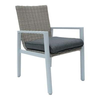 Calamus Aluminum Frame WPC 6-Seater Dining Set with Cushions Elegant Outdoor Patio Furniture for Garden ( Grey & White )