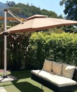 Sunshade Aluminium Garden Umbrella with Rotating Handle Stylish Outdoor Patio Decor and UV-Resistant Canopy (Khaki)