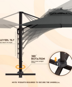Sunshade Aluminium Garden Umbrella with Rotating Handle Stylish Outdoor Patio Decor and UV-Resistant Canopy Grey 3 x 3 Meter