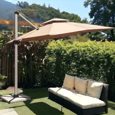 Sunshade Aluminium Garden Umbrella with Rotating Handle Stylish Outdoor Patio Decor and UV-Resistant Canopy Beige 3 x 4 Meter - Image 2