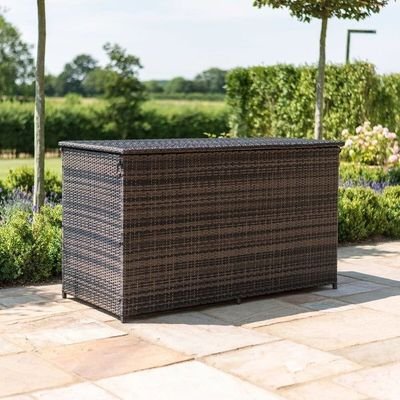Polyethylene Rattan Garden Storage Box Weather and Water Resistant Patio Outdoor Storage Chest Store Blanket Cushion Pillow Toy Poly ( Dark Grey )
