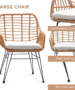 Modern Bistro Design Rattan & Steel Outdoor Dining Table Set with Cushions for Café, Restaurant, Patio, Garden