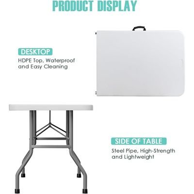 Folding Table 6ft Plastic Tables for Parties Portable w/Handle, Fold-in-Half Utility Foldable Table, 6' Dining Table Heavy Duty - Image 3