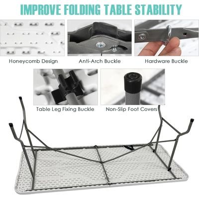 Folding Table 6ft Plastic Tables for Parties Portable w/Handle, Fold-in-Half Utility Foldable Table, 6' Dining Table Heavy Duty - Image 4
