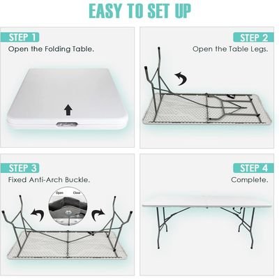 Folding Table 6ft Plastic Tables for Parties Portable w/Handle, Fold-in-Half Utility Foldable Table, 6' Dining Table Heavy Duty - Image 5