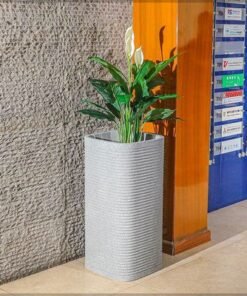 Set of 3 Heavy-Duty Plant Pot, Ribbed Concrete-Look Tall Planter Pot with Drainage Holes, Lightweight & Weather-Resistant Flower Vase Suitable for Succulents, Herbs, Garden Pot for Home Office