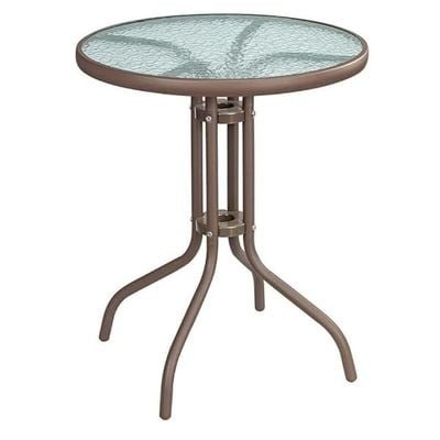 Harmony Home Stylish Round Patio Table, 60x60x70 cm – Brown Tempered Glass Top with Durable Metal Frame, Ideal for Outdoor & Indoor Use - Image 2