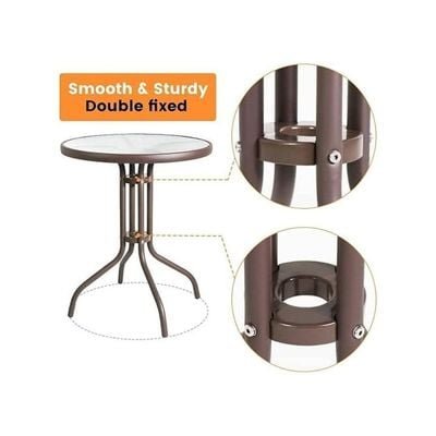 Harmony Home Stylish Round Patio Table, 60x60x70 cm – Brown Tempered Glass Top with Durable Metal Frame, Ideal for Outdoor & Indoor Use - Image 4