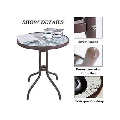 Harmony Home Stylish Round Patio Table, 60x60x70 cm – Brown Tempered Glass Top with Durable Metal Frame, Ideal for Outdoor & Indoor Use - Image 5