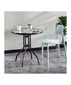 Harmony Home Stylish Round Patio Table, 60x60x70 cm – Black Tempered Glass Top with Durable Metal Frame, Ideal for Outdoor & Indoor Use