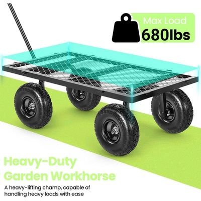 Egardenkart Garden Utility Cart, 360kg Load Capacity, Mesh Basket, Foldable, Steel, Rotatable Handle, Quick Assembly (Black) - Image 3