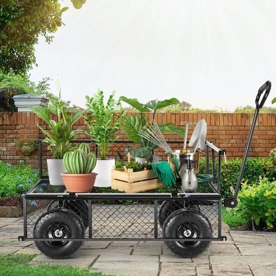 Egardenkart Garden Utility Cart, 360kg Load Capacity, Mesh Basket, Foldable, Steel, Rotatable Handle, Quick Assembly (Black)