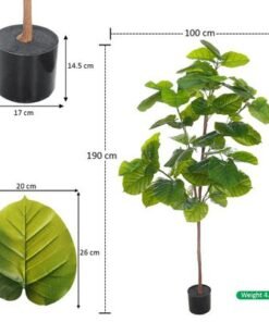 Artificial Fiddle Leaf Fig Tree, Realistic Green Leaves Fake Plants with Pot & Flexible Branches for Custom Arrangement, Long-Lasting & Maintenance-Free Faux Plant for Home Office Decor (190cm) - Image 4