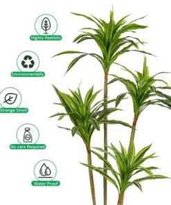 5.2ft Artificial Dracaena Plant, Nearly Natural Silk Plants with Pot, Fake Flowers with Green Leaves & Flexible Stems, Maintenance-Free & Long Lasting Faux Plants for Home Office Event Decor