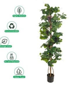 Artificial Grapevine Plant, 170cm Realistic Potted Grape Plant with Faux Grapes & Green leaves, Maintenance-Free & Long-Lasting Fake Plants, Indoor/Outdoor Faux Plants for Home Office Decor