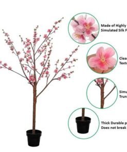 Artificial Cherry Blossom Tree, Realistic Silk Flowers & Delicate Branches Faux Tree, Waterproof, UV Resistant & Maintenance-Free Fake Plants for Home Office Events & Wedd Decor (Pink, 170cm)