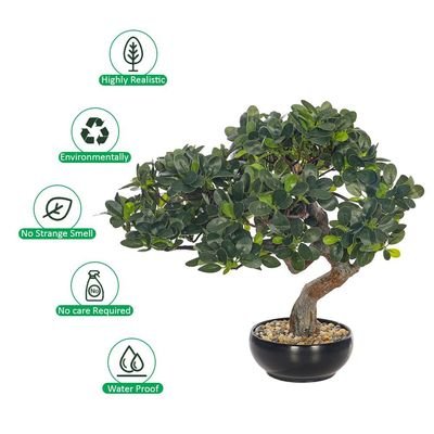 Artificial Bonsai Tree, Lifelike Faux Plants with Round Green Leaves & Pot, Long Lasting & Maintenance-Free Faux Tree, No Watering & Odorless Fake Plants for Home Office Event Decor (45cm)