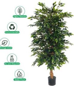 Artificial Ficus Tree, Realistic Green Leaves Fake Plants with Flexible Stems & Pot, UV Resistant, Waterproof & Maintenance-Free Faux Plants, Floor Plant for Home Office Event Decor (150cm)