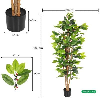 Artificial Coffee Plant, 180cm Schefflera Tree Nearly Natural Faux Plants with Flexible Stem & Pot, Maintenance-Free & Waterproof Green Leaves Fake Plants for Home, Office & Commercial Spaces - Image 4