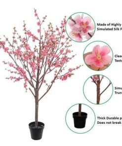 Artificial Cherry Blossom Tree, Realistic Silk Flowers & Delicate Branches Faux Tree, Waterproof, UV Resistant & Maintenance-Free Fake Plants for Home Office Events & Wedd Decor (Pink, 220cm)