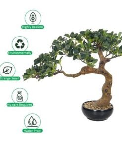 Artificial Bonsai Tree, Lifelike Faux Plants with Round Green Leaves & Pot, Long Lasting & Maintenance-Free Faux Tree, No Watering & Odorless Fake Plants for Home Office Event Decor (50cm)