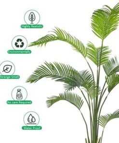 Artificial Areca Palm Tree, 6ft Tall Tropical Fake Plants with Pots, Maintenance-Free, Waterproof, UV-Resistant Faux Plants with Green Leaves & Flexible Branches, Ideal for Home, Office, Patio