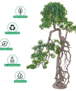 Artificial Bonsai Tree with Exposed Root, Highly Realistic Green Leaves Fake Plants with Durable Base, Maintenance-Free, UV Resistant Faux Plants for Home Office Garden & Commercial Use (200cm)